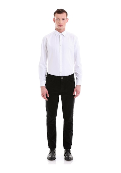 Hatemoğlu Siyah Slim Fit Baskılı Pamuklu Slim Yaka Uzun Kollu Klasik Gömle Siyah