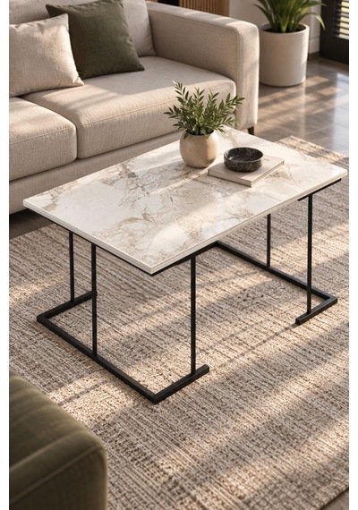 Sulorahome Beyaz Orta Sehpa 90x60 Cm Dikdörtgen Salon Sehpası