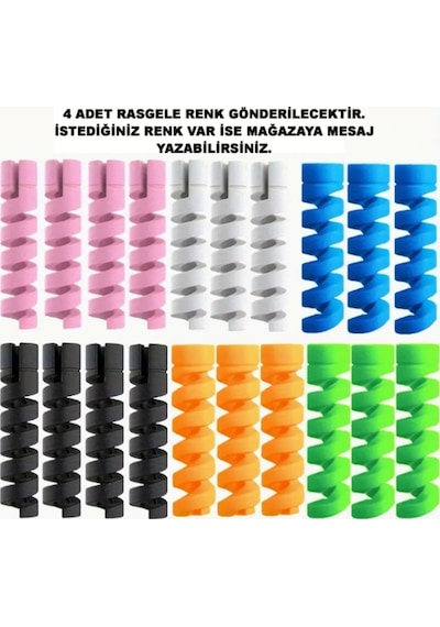 Makroaksesuar Spiral Kablo Koruyucu Silikon Set Şarj Kablosu Kulaklık Kablosu Koruyucu 4 Adet 11999
