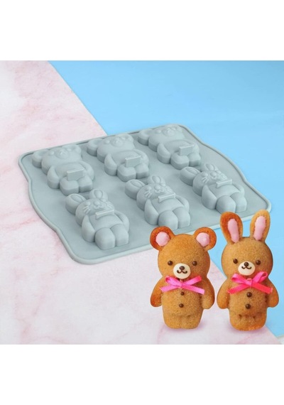 Ayıcık Ve Tavşan Şekilli Kek Sabun Mum Epoksi Ve Silikon Kalıp Ayı Ve Tavşan Bunnybear Kalıp Gri