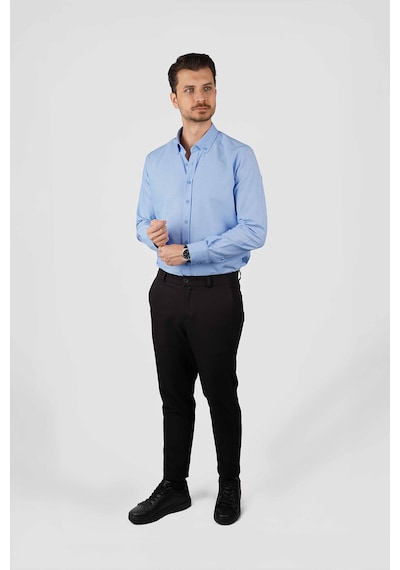 Koyu Mavi Yaka Düğmeli Premium Şamre Slimfit Erkek Gömlek Koyu Mavi