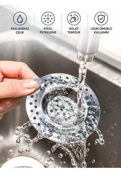 Paslanmaz Çelik Lavabo Gider Süzgeci Evye Süzgeci Kıl Saç Yemek Artığı Tutucu