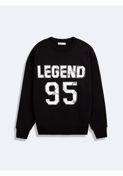 LTB Uzun Kollu Sıfır Yaka Slogan Baskılı Siyah Sweatshırt Çok Renkli