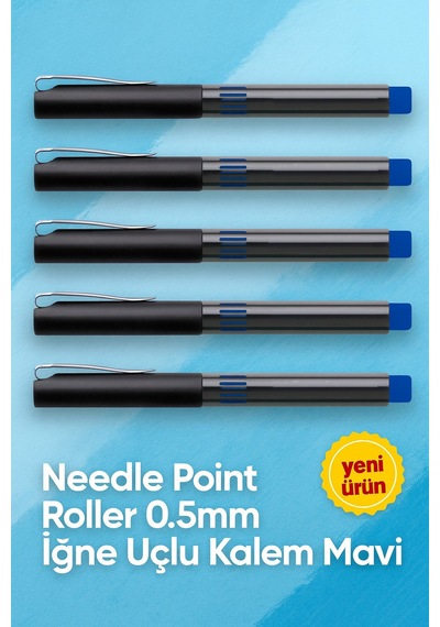İğne Uçlu Roller Kalem 0.5 Mm Mavi 5'li Ekonomik Paket Mavi5