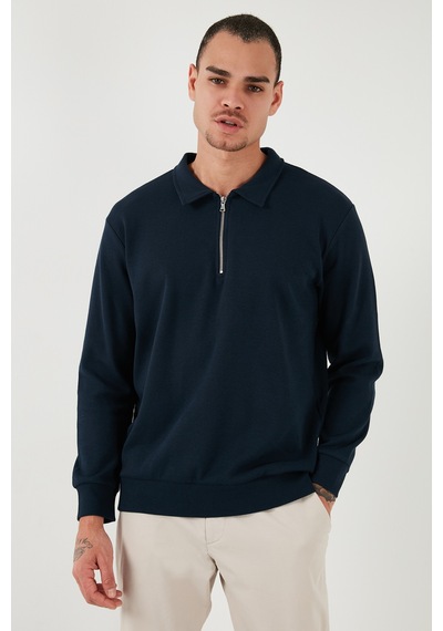 Buratti Pamuklu Regular Fit Yarım Fermuarlı Polo Yaka Erkek Sweat 5905805 Indigo Buratti Pamuklu Regular Fit Yarım Fermuarlı Polo Yaka Erkek Sweat 5905805 Indigo