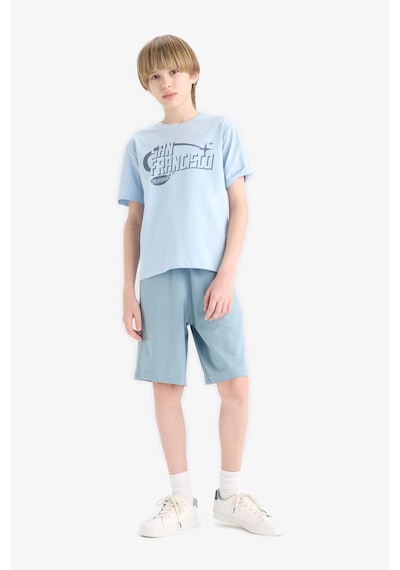Defacto Regular Fıt Sweatshirt Kumaşı Şort Erkek Çocuk B5867A825SM Mavi