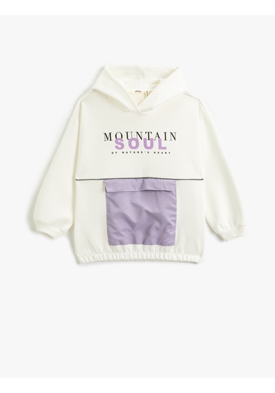 Koton Oversize Kapşonlu Sweatshirt Baskılı Sucuba Kumaş Detaylı Cepli Ekru 3wkg10725ak