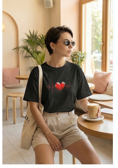 Cyberheart Dijital Aşkın Ritmi Oversize T-shirt Siyah