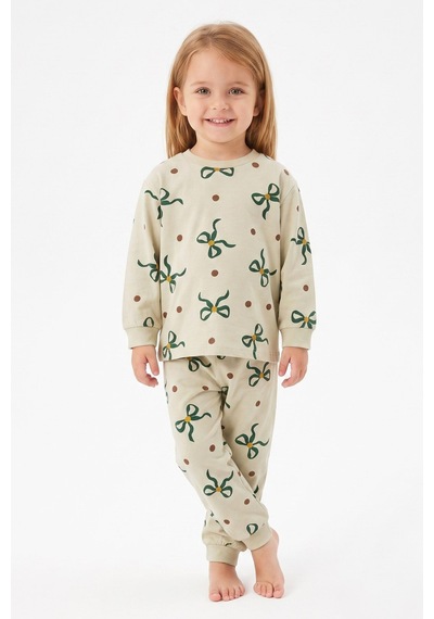 Modanıno %100 Pamuk Ve Baskılı Kız Çocuk Pijama Takımı 9-36 Ay 12741ıs Su Yeşili