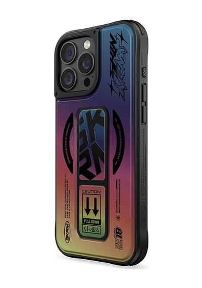 Apple Uyumlu iPhone 16 Pro Max Kılıf Magsafe Holografik Tasarımlı Standlı Deri Görünüm Skinarma Kira Kobai Renkli