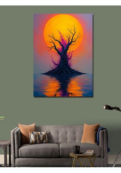 Kanvas Tablo Güneş Batışında Ağaç 50cmx70cm