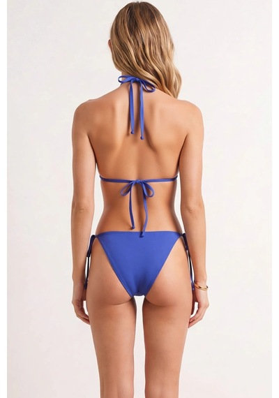 Benerly Kadın Bikini Takımı Üçgen Kap Normal Bel Kolsuz Slip Alt Düz Dese Saks
