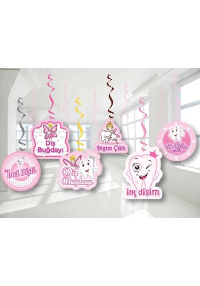 Pembe Diş 6'Lı Tavan Süs Pembe