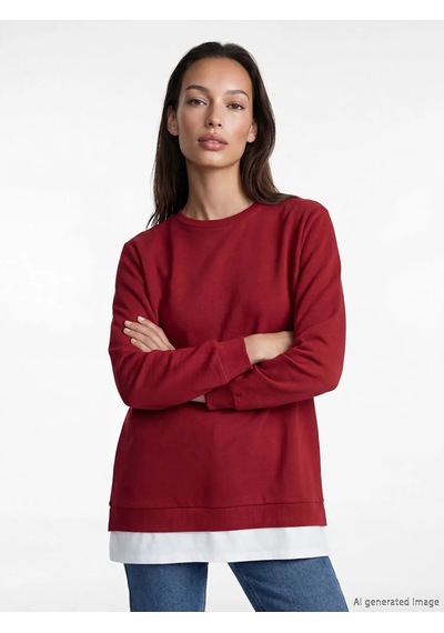 Lc Waikiki Bordo Bisiklet Yaka Kadın Sweatshirt Tunik