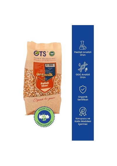 Ots Organik Patlak Mısır 750 gr (Organik Sertifikalı, Pestisit Analizli)
