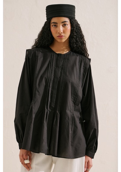 Manuka Nervürlü Dökümlü Tunik Siyah Ss26tnk00006-01