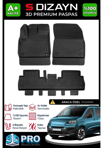 S-dizayn Fiat Doblo 3d Pro Havuzlu Paspas 2023 Üzeri A+ Kalite