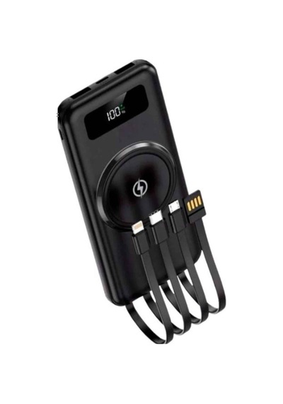 Kablosuz Çoklu Şarj Girişli 10.000 Mah Kablolu Powerbank Taşınabilir Siyah 19949987