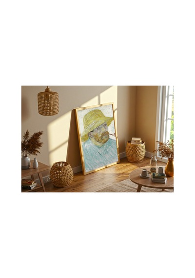 Van Gogh Van Gogh Pipolu Hasır Şapkalı Otoportre Çerçevesiz Poster 21x30 Cm A4 Tablo Van Gogh