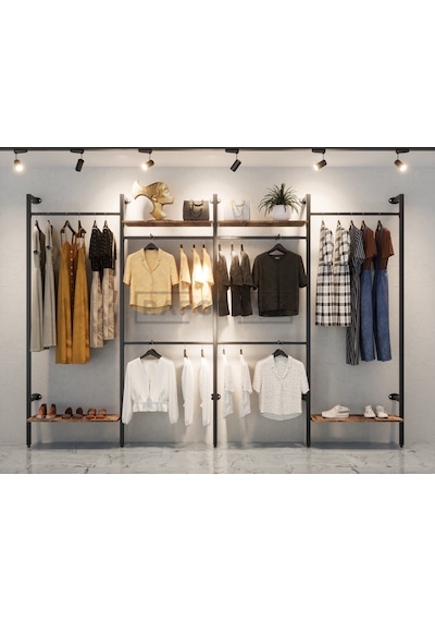 Mağaza Raf Sistemi, Askılık Sistemi, Butik Rafı, Giyinme Odası Siyah - Lidya