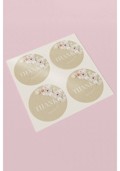 Bej Çiçekli Thank You Sticker 3x3cm St2319 Çok Renkli