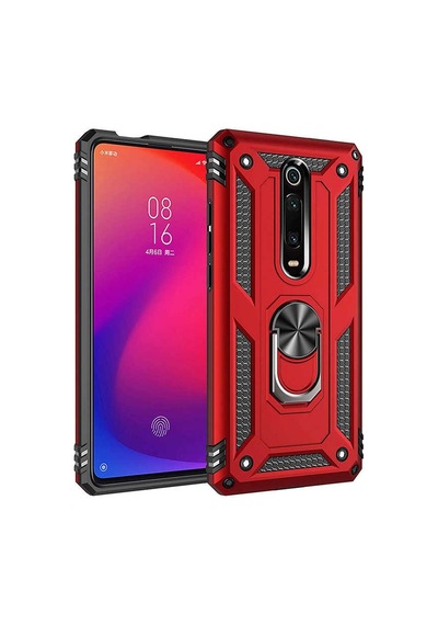Xiaomi Mi 9t Kılıf Sert Silikon Yüzüklü Stand Özellikli Kapak