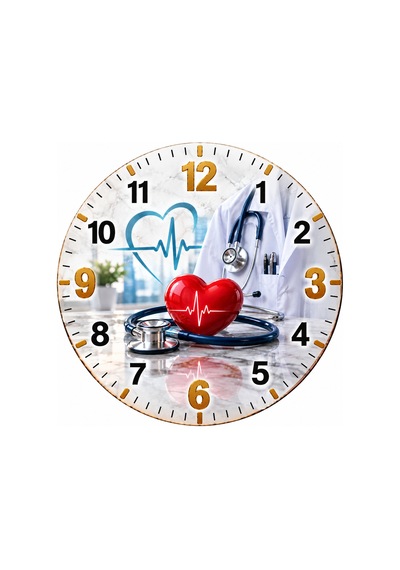 Doktor Hemşire Temalı Duvar Saati 45 Cm Dekorasyon Uv Baskı Sessiz Akar Mekanizma 932 Çok Renkli