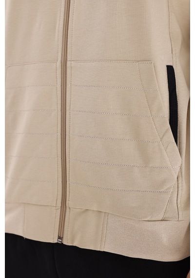 Rowinger Omuz Panel Detaylı Fermuarlı Kapüşonlu Erkek Sweatshirt Beıge