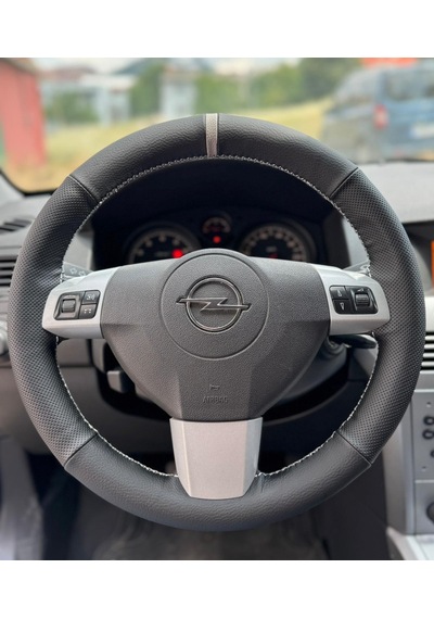 Dikişli Direksiyon Kılıfı Siyah Deri Noktalı Deri Gri Yüzük Gri Dikişli Opel Astra İçin Gri