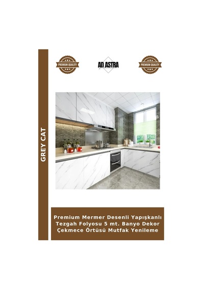Premium Mermer Desenli Yapışkanlı Tezgah Folyosu 5 Mt. Banyo Dekor Çekmece Örtüsü Mutfak Yenileme Diğer