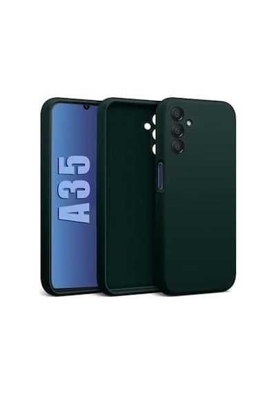 Galaxy A35 İle Uyumlu Kadife Astarlı Koyu Yeşil Mat Silikon Kılıf İnce & Esnek, Leke Ve Suya Dayanıklı 50 x 22