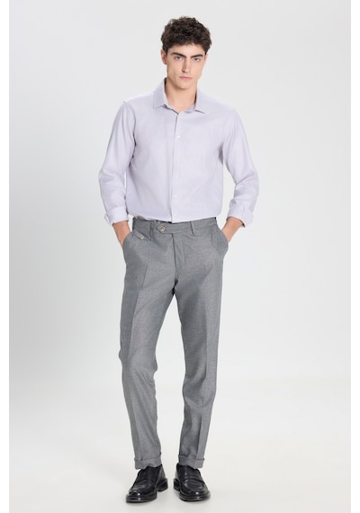 Ac&Co / Altınyıldız Classics Erkek Grı Beyaz %100 Pamuk Slim Fit Dar Kesim Klasik Yaka Kareli Gömlek