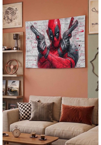 Deadpool Kahraman Blueprint Dekoratif Duvar Örtüsü Duvar Halısı Beyaz