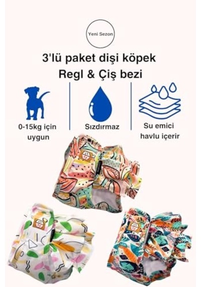 Köpek Regl Ve Çiş Bezleri, 3'lü Avantajlı Paket, 1 Paket 3 Desen Tropical, Small