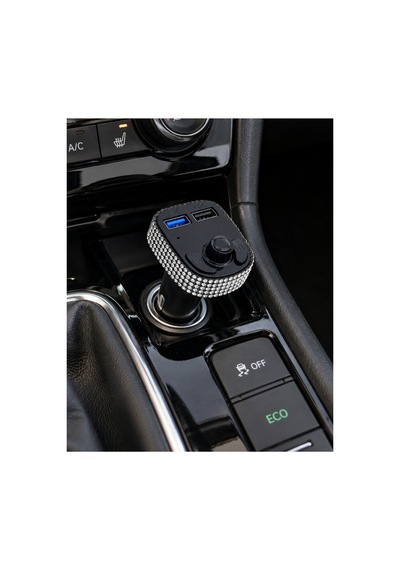 Araç İçi Kristal Gümüş Taşlı Fm Transmitter Bluetooth 2 Usb Oto Çakmaklık