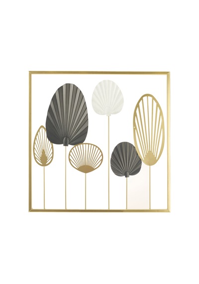 Deco Yelpaze Metal Tablo - Altın / Siyah - 45 Cm