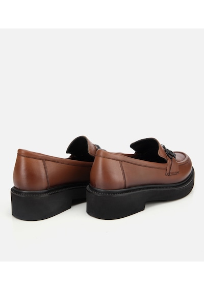 Hotiç Kadın Deri Kahverengi Kalın Tabanlı Klasik Loafer
