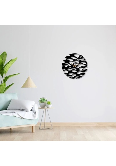 Metal Duvar Saati Dalga Detaylı Dekoratif Saat Siyah-46 X 46