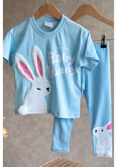 Lolliboomkids Kız Çocuk 3d Sevimli Tavşan Peluş Aplike Detaylı Pamuklu T-shirt Fitilli Tayt Alt Üst Takım Bebe Mavi Lolliboomkids Kız Çocuk 3d Sevimli Tavşan Peluş Aplike Detaylı Pamuklu T-shirt Fitilli Tayt Alt Üst Takım Bebe Mavi