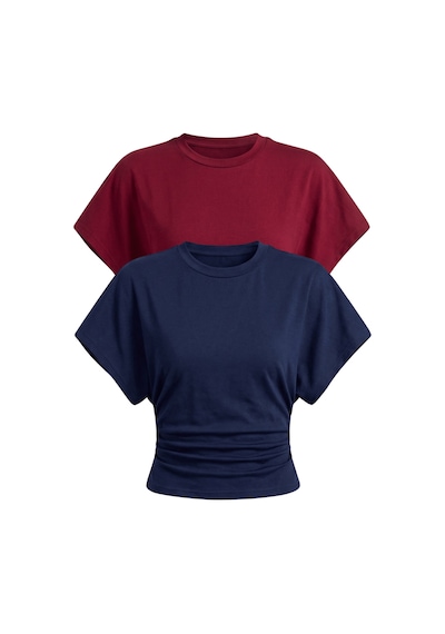 Genius Store Kadın Yarasa Kollu Bluz Pamuklu 2 Li Bluz Yarasakol-2 Lacivert-bordo