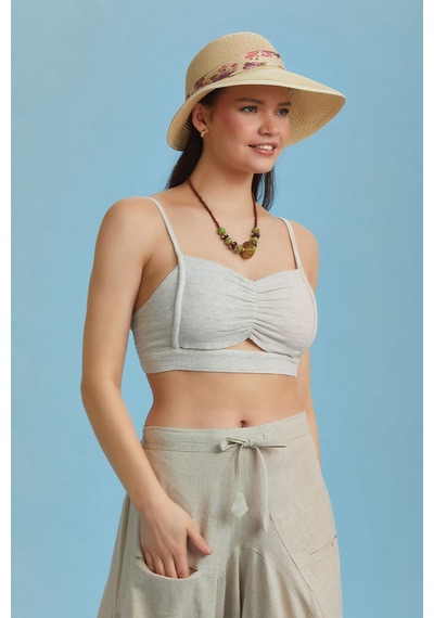 Los Banditos İnce Askılı Cut Out Detay Koton Krem Bralet Naturel