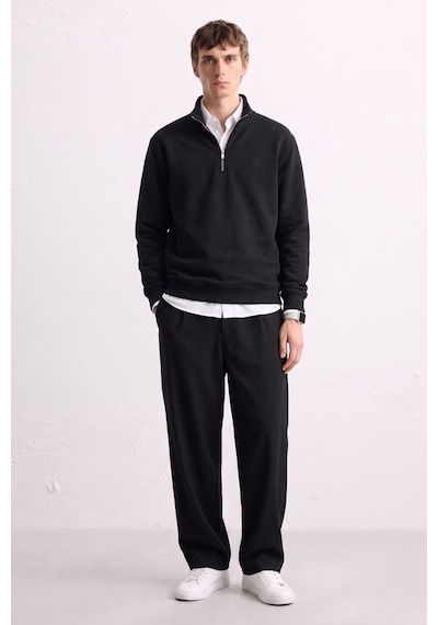 Barrels And Oıl Erkek Yarım Fermuarlı Dik Yaka Selanik Sweatshirt - Siyah Siyah