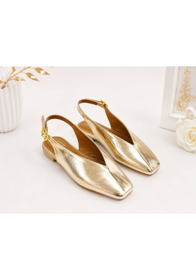 Dabab Shoes Lıvora Kadın Gold Kare Burun Tokalı Düz Taban Slingback Casual Babet Ayakkabı Altın
