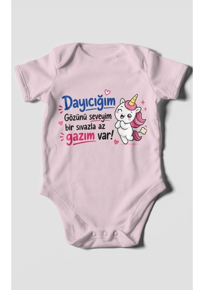 Morivokids Dayıya Özel Kısa Kollu Bebek Body %100 Pamuk Zbn190-kk Bebe Pembe