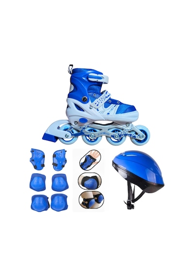 Mavi Ayarlanabilir, Full Set Kask Dizlik Seti Dahil Çocuk Başlangıç Pateni Mavi