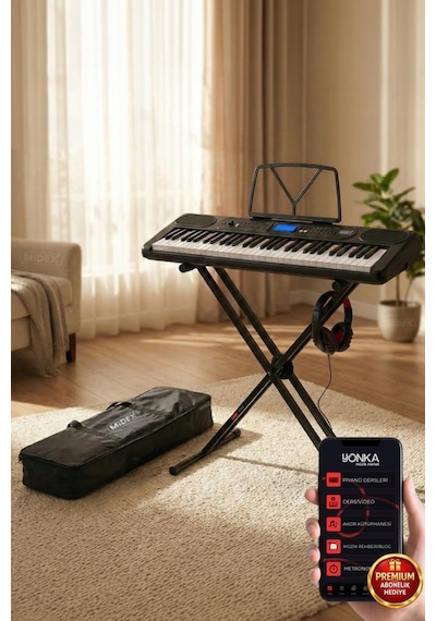 Midex Ps-5200bk-hs Pro Org 61 Led Işıklı Tuş Hassasiyetli Bluetooth Midi Kulaklık Stand