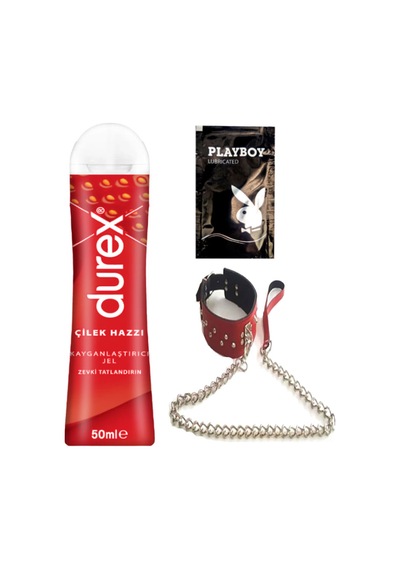 Durex Çilek Hazzı 50 Ml Jel + Kırmızı Deri Tasma + Hediye
