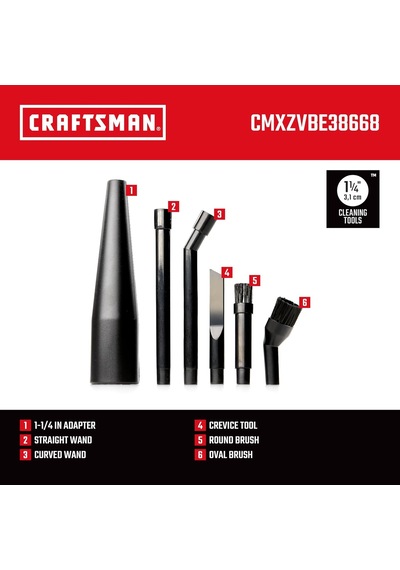 Cmxzvbe38668 1-1/4 İnç. 6 Parça Islak/kuru Vakum Mikro Temizleme Ek Kiti, Siyah