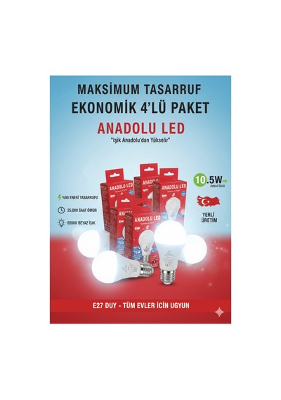 Led Ampul 10,5 W 75w869lm/ 360 Beyaz Işık 4 Lü Eko Pk