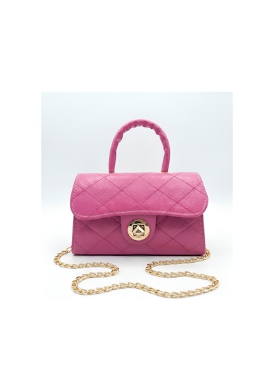 Satuna Parlak Kapitone Mini Çanta Astar Detaylı Zincir Askılı Kadın El Ve Omuz Çantası 19x12 Cm Koyu Pembe